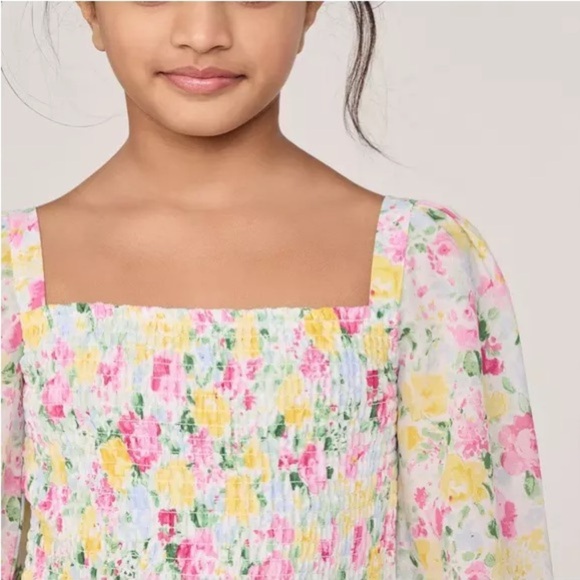 Girls JANIE & JACK The Emma smocked floral chiffon romper- Size 8. - Picture 3 of 12